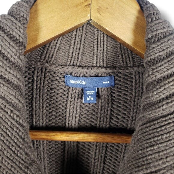 GAP Kid 6/7 Brown Cable Knit Cardigan Collar Button Pocket Dark Academia Preppy - Picture 3 of 8
